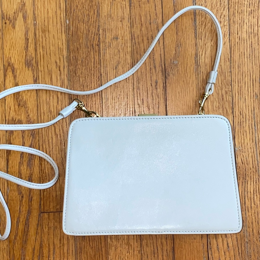 Vintage Preston & York Leather Crossbody Purse Off White with attached Mirror - Picture 2 of 13